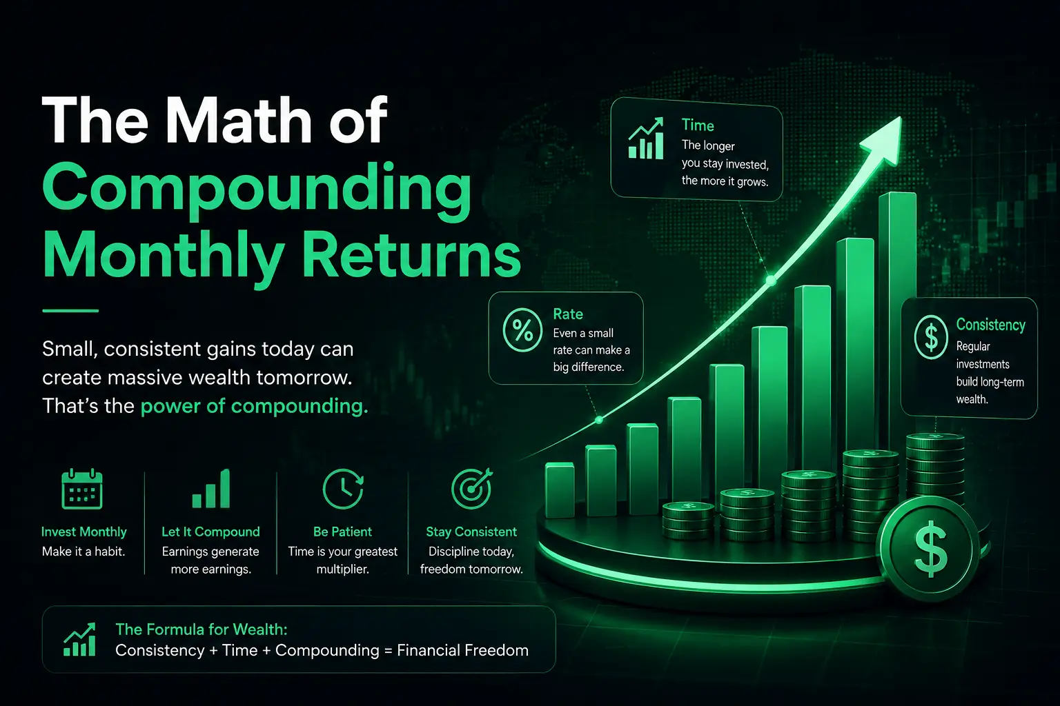 Compounding growth curve in neon green